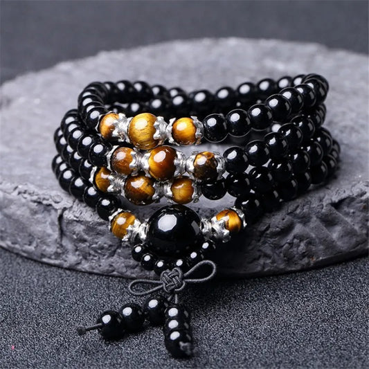 Black Obsidian & Tigers Eye Rosary Bracelet
