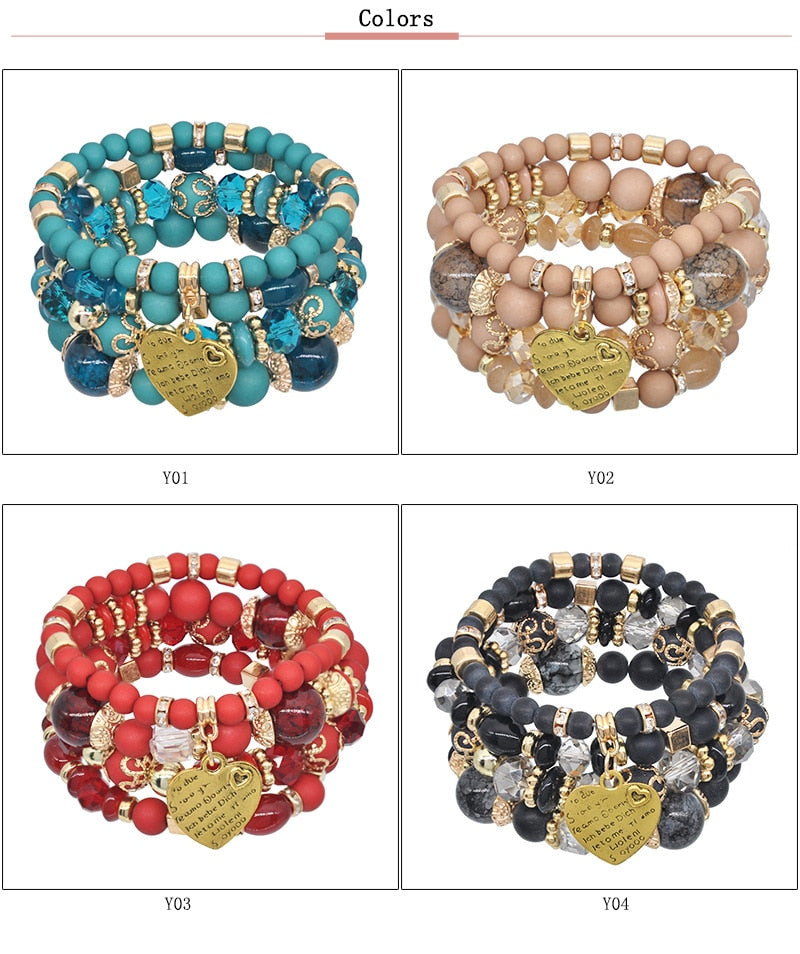4pcs/set Boho Heart Crystal Bracelet