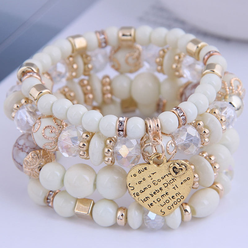 4pcs/set Boho Heart Crystal Bracelet