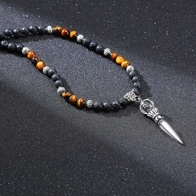 Lava Stone & Tigers Eye Dagger Necklace