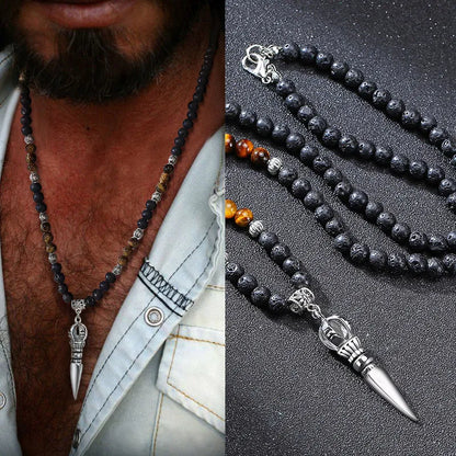 Lava Stone & Tigers Eye Dagger Necklace