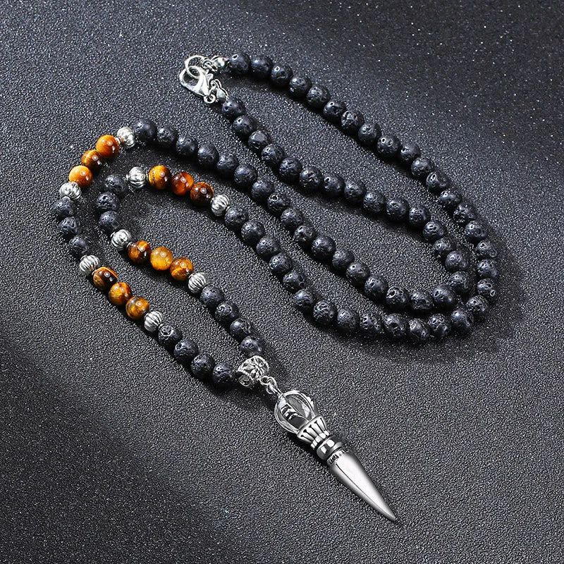 Lava Stone & Tigers Eye Dagger Necklace