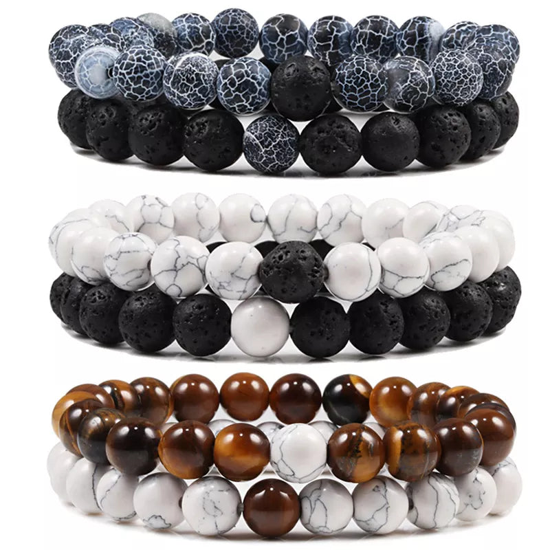 Natural Lava Stone Tigers Eye Bracelets