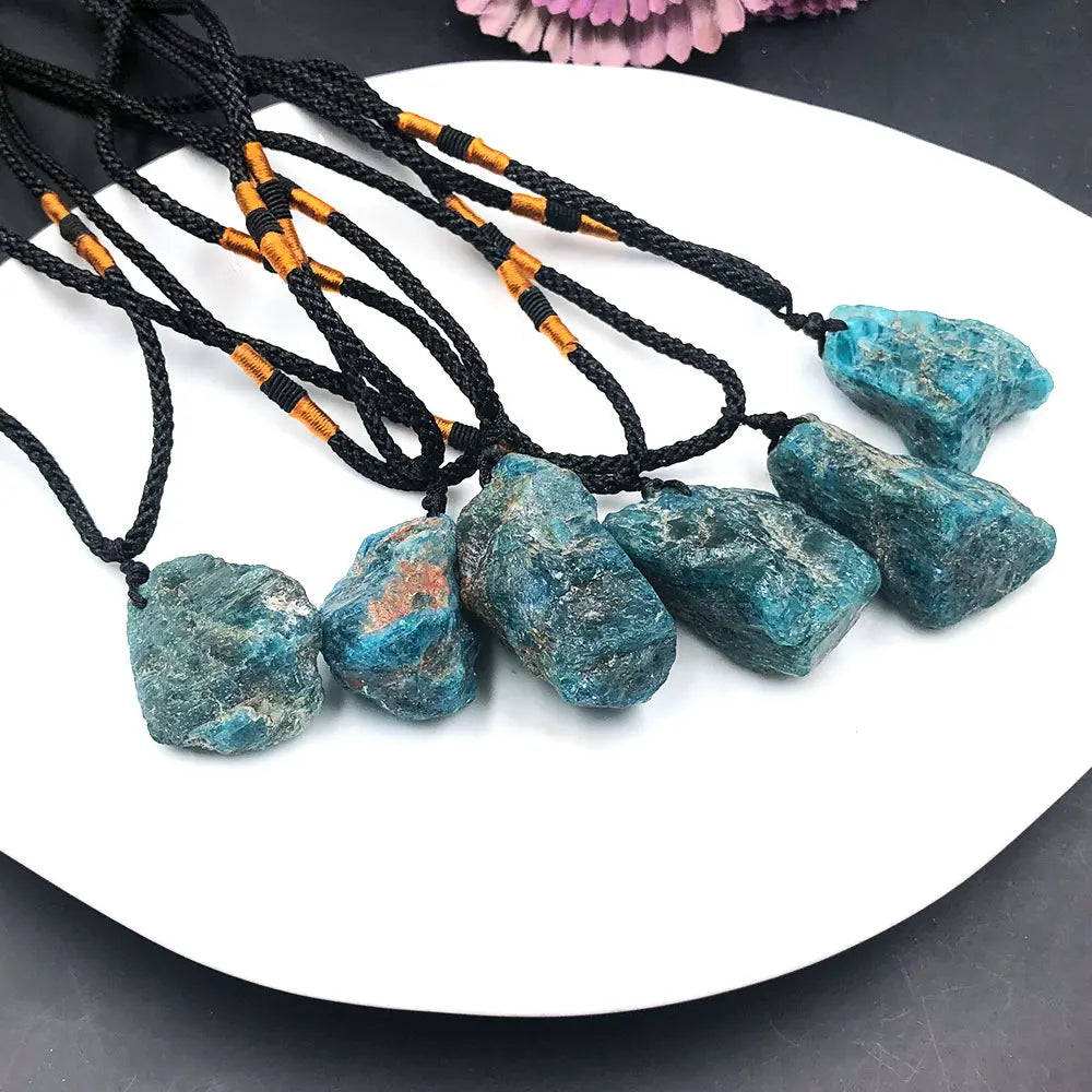 Blue Apatite Raw Natural Stone Necklace
