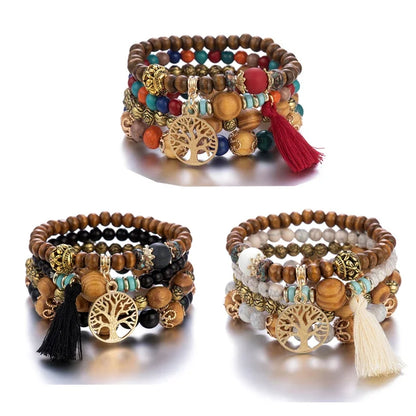 4Pcs Bohemia Tree of Life Charm Bracelet with Tassel