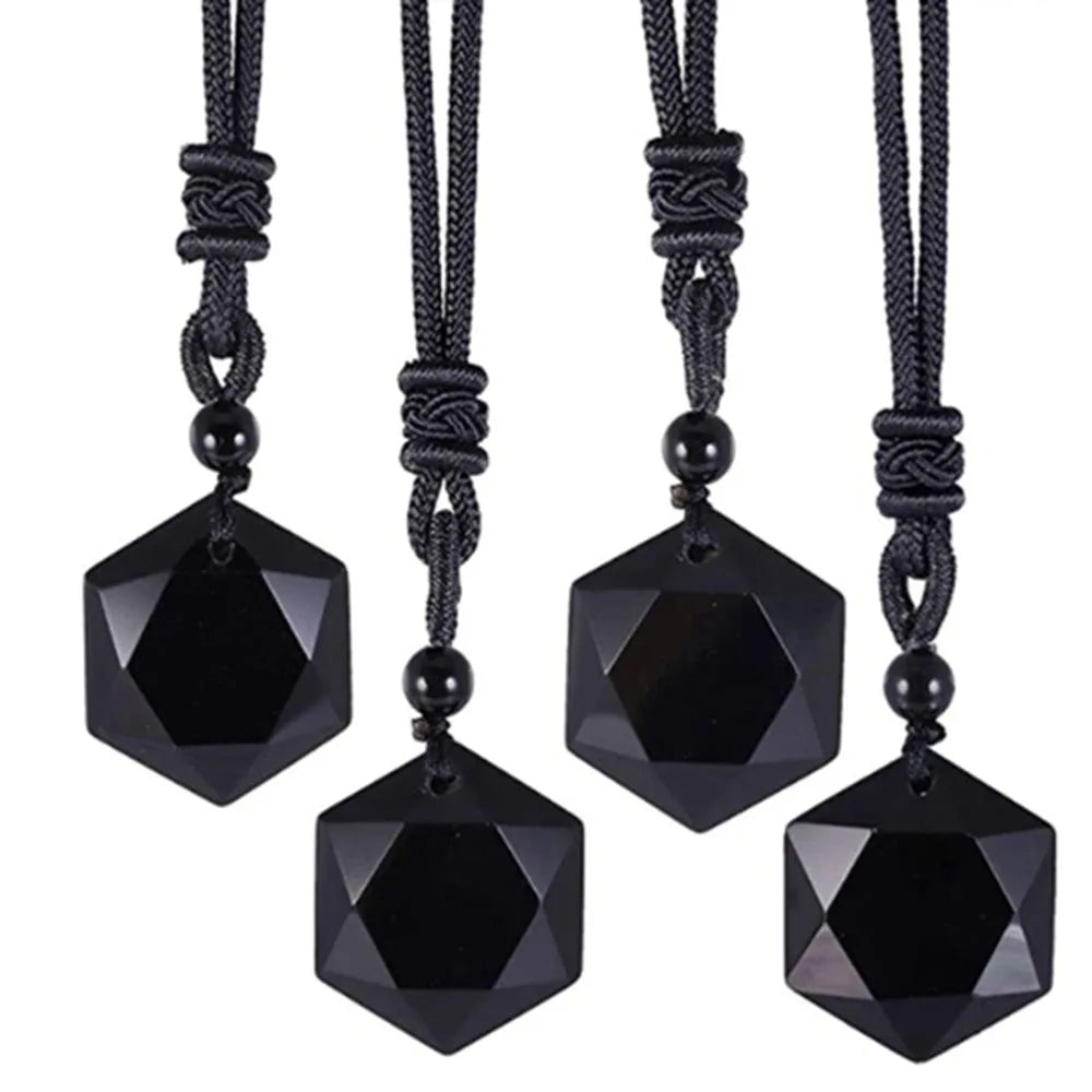 Obsidian Hexagram Necklace