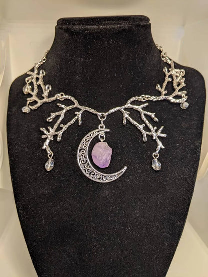 Mystic Purple Crystal Moon Necklace