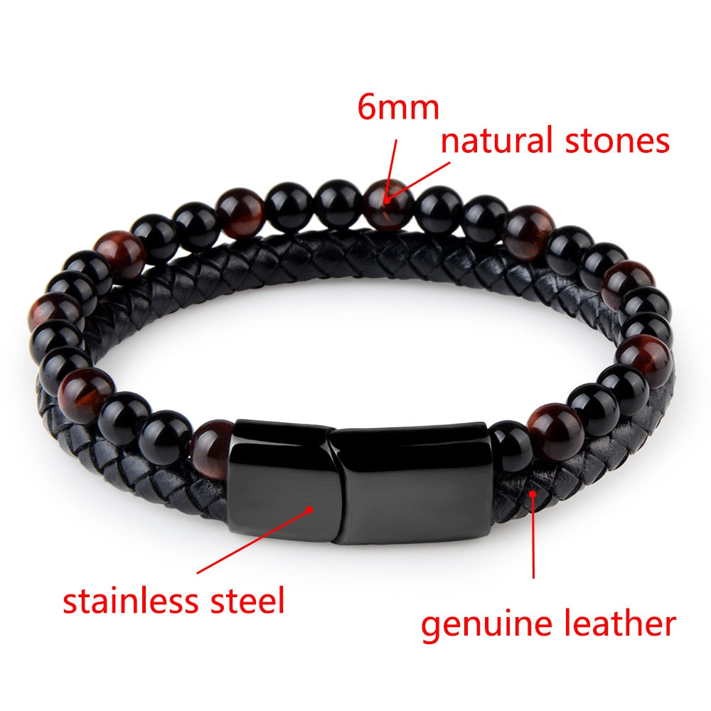 Natural Tiger Eye Leather Bracelet