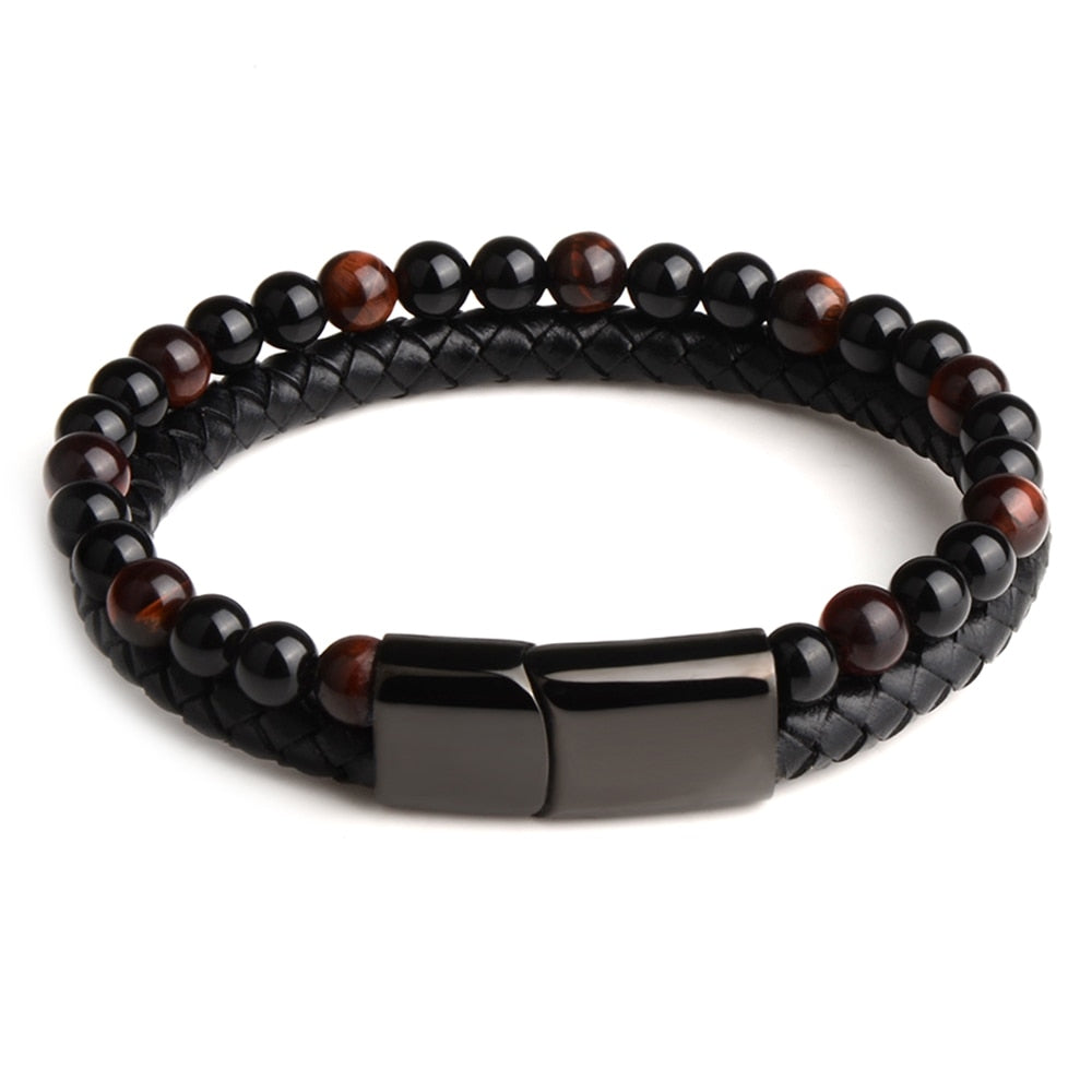 Natural Tiger Eye Leather Bracelet