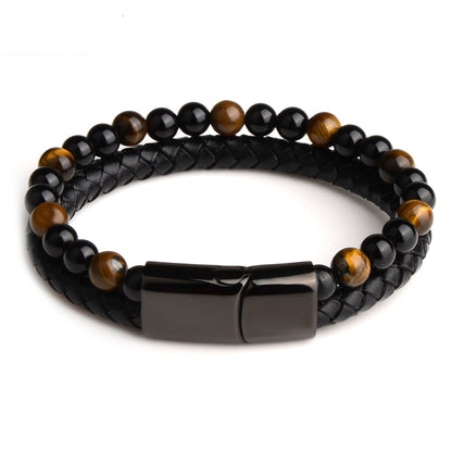 Natural Tiger Eye Leather Bracelet