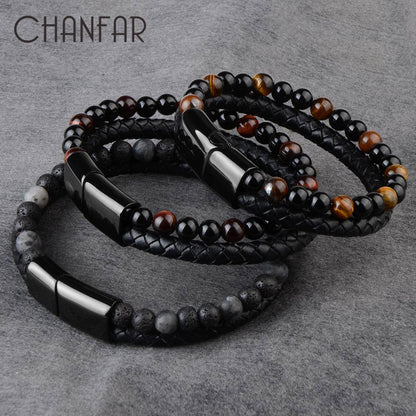 Natural Tiger Eye Leather Bracelet