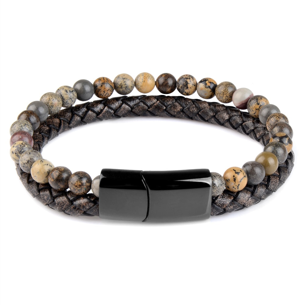 Natural Tiger Eye Leather Bracelet