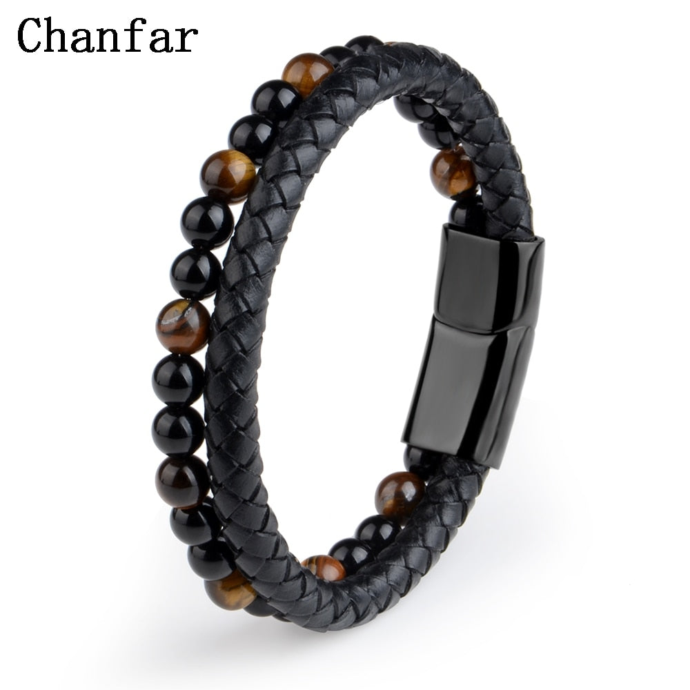 Natural Tiger Eye Leather Bracelet