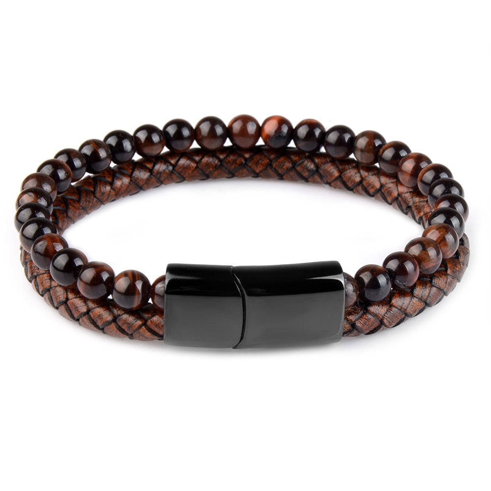 Natural Tiger Eye Leather Bracelet