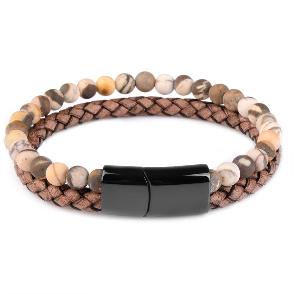 Natural Tiger Eye Leather Bracelet