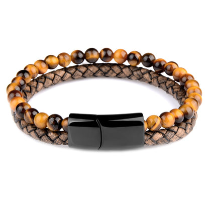 Natural Tiger Eye Leather Bracelet