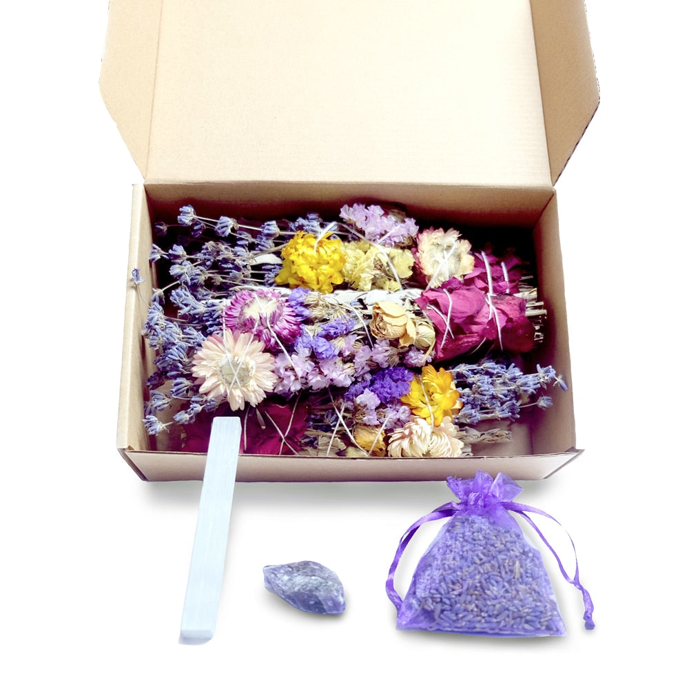 Sage Smudge Kit W/ Flower Incense Sticks + Amethyst Crystal