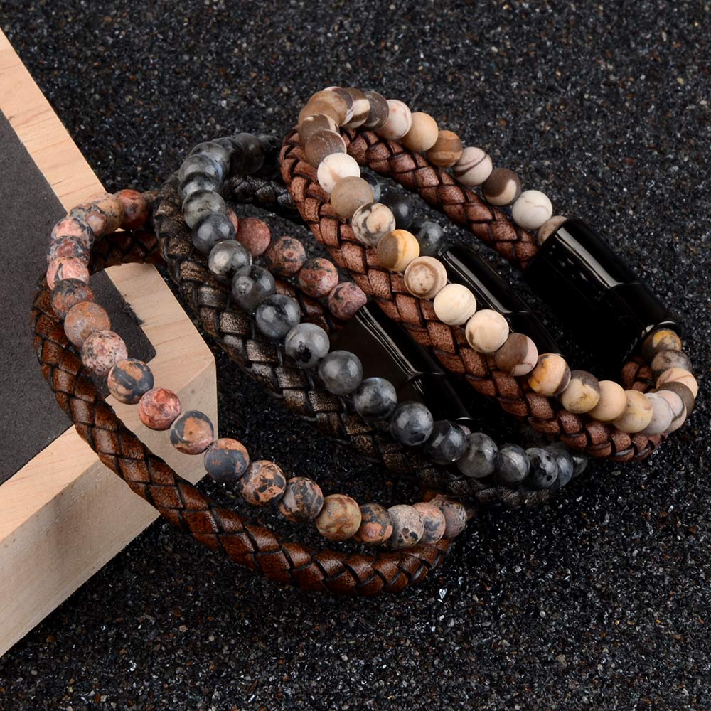 Natural Tiger Eye Leather Bracelet