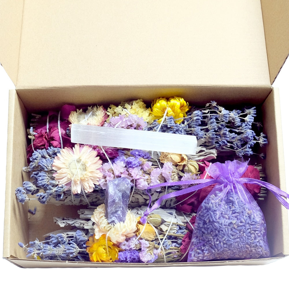 Sage Smudge Kit W/ Flower Incense Sticks + Amethyst Crystal